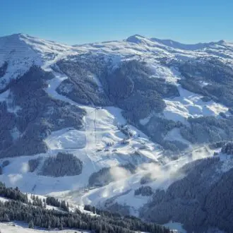 The western descent from the Schattberg in the ski area near Saalbach Hinterglemm, Austria.