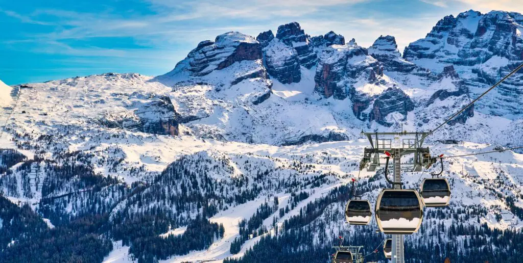 Ski resort Madonna di Campiglio.Panoramic landscape in the winter time of the Dolomite Alps in Madonna di Campiglio. Northern and Central Brenta mountain groups, Italy