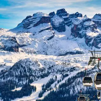 Ski resort Madonna di Campiglio.Panoramic landscape in the winter time of the Dolomite Alps in Madonna di Campiglio. Northern and Central Brenta mountain groups, Italy