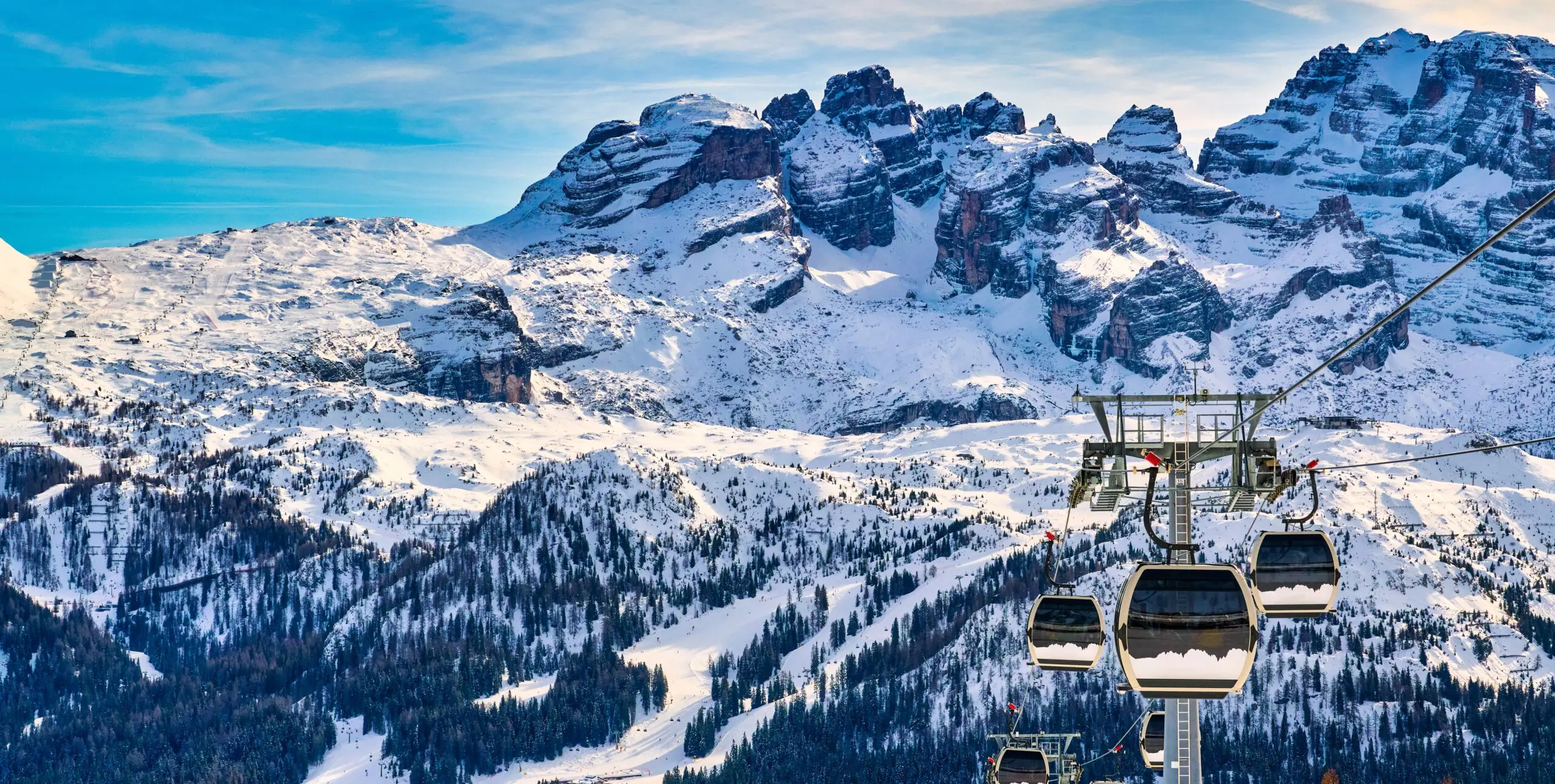 Ski resort Madonna di Campiglio.Panoramic landscape in the winter time of the Dolomite Alps in Madonna di Campiglio. Northern and Central Brenta mountain groups, Italy