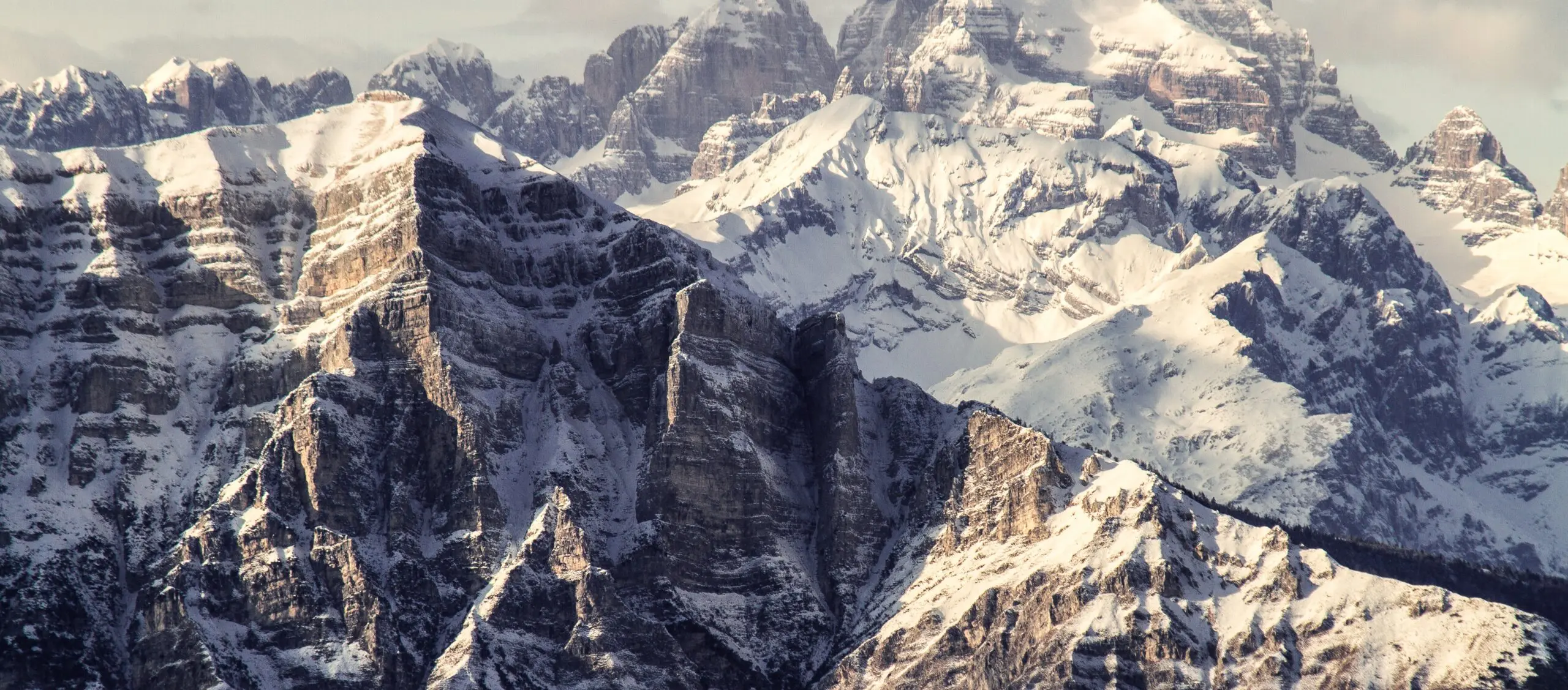 Snow covered peaks during winter in Folgaria, Italy